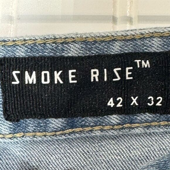 Smoke Rise Light Wash Straight Fit Jeans 42x32 Distressed Denim Streetwear - Picture 4 of 5